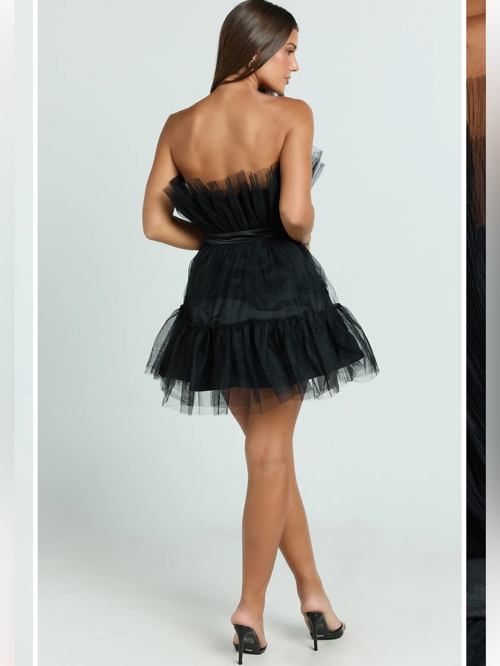 Showpo Amalya Mini Dress Tiered Tulle Fit And Flare Dress In Black - Picture 4 of 15